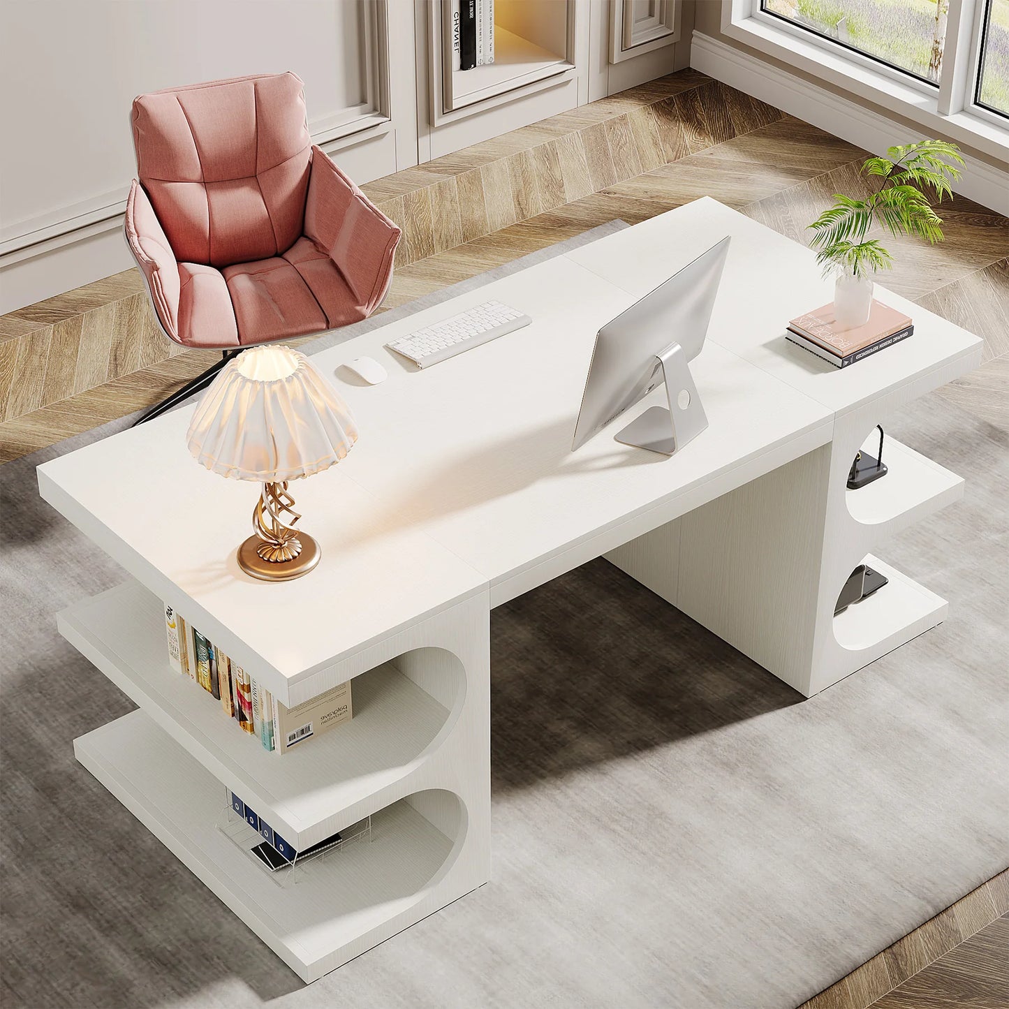 Tribesigns Modern Executive Office Desk With Storage Shelves For Home Office Computer Workstation