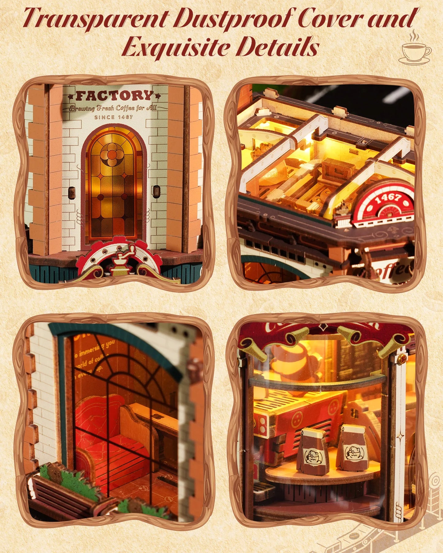 ROKR Wooden 3D Puzzle Dream Coffee Factory Music Box Kit