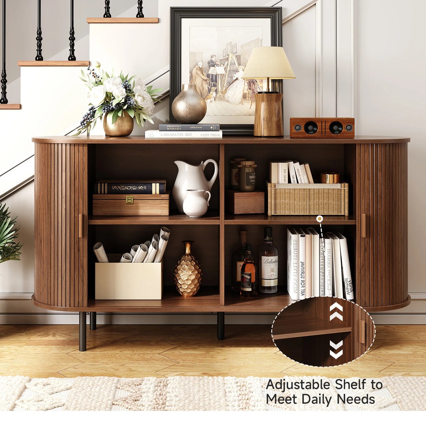 General Sideboard Buffet Cabinet With Adjustable Shelves For Living Room
