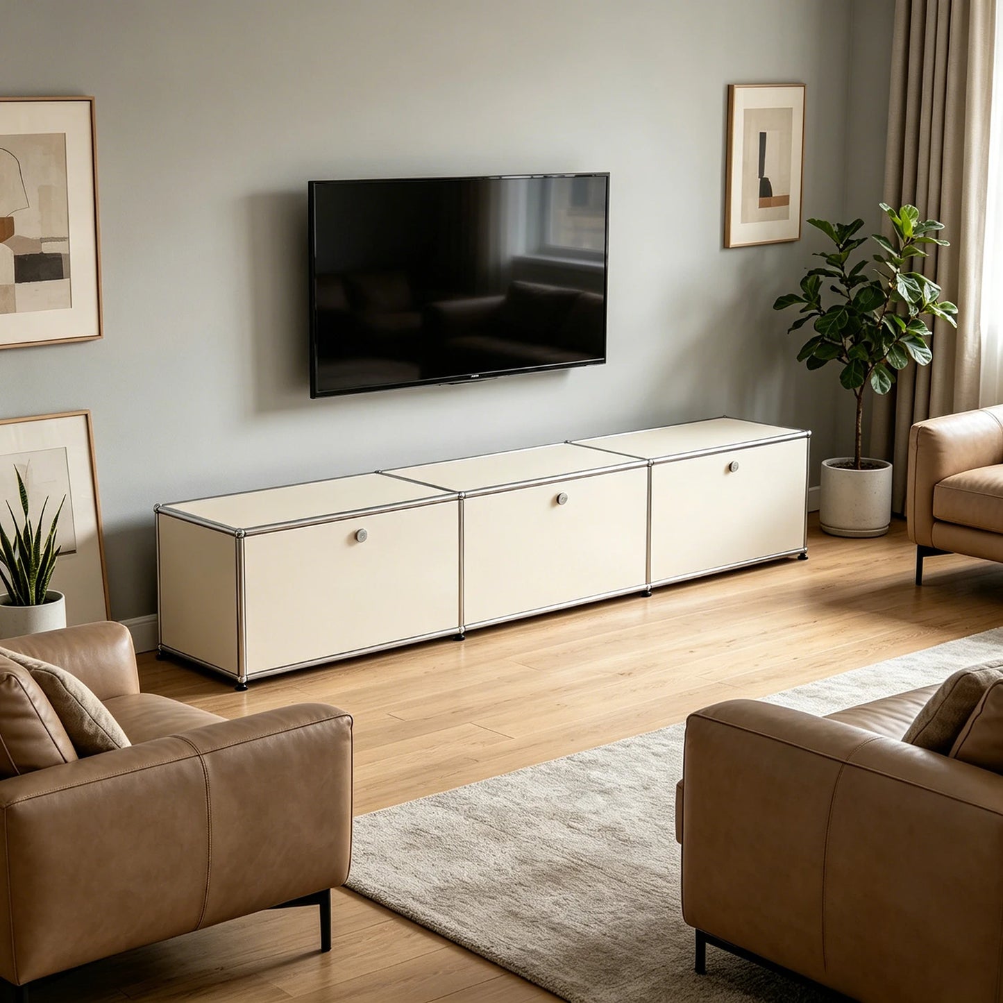 Furgle Modern Stainless Steel TV Stand Cabinet With Storage Drawer