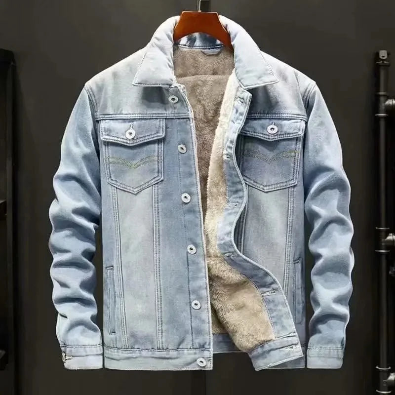 Denim Jacket Fleece-Lined for Men, Loose Fit Warm Casual Workwear