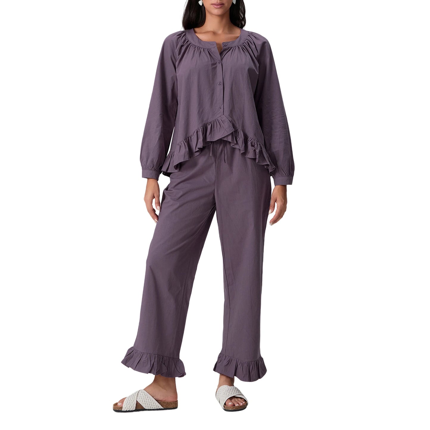 Hirigin Elegant V Neck Pajama Set With Long Sleeve