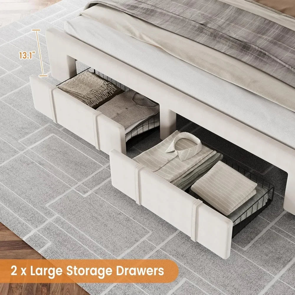Bed Frame With Storage Drawers And Solid Wooden Slats