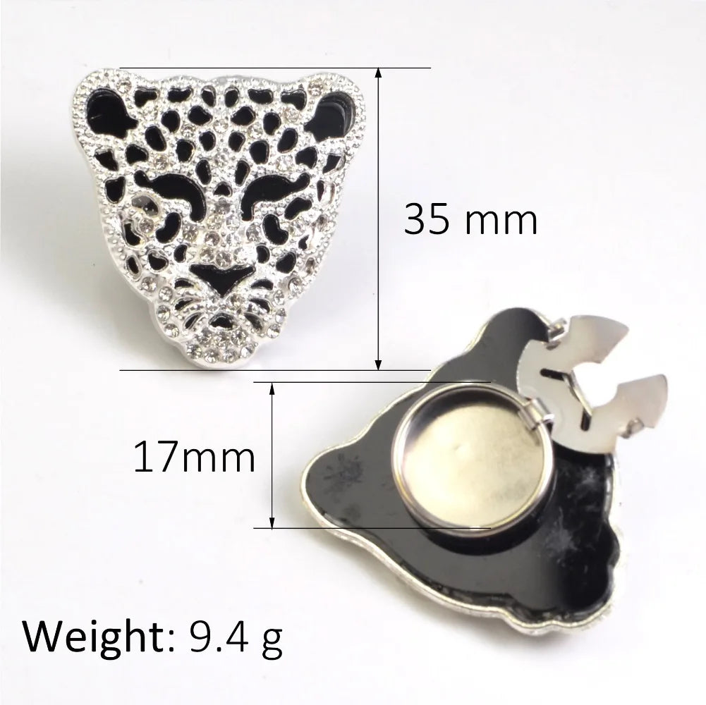 Leopard Head Rhinestone Button Cover Cufflinks Set