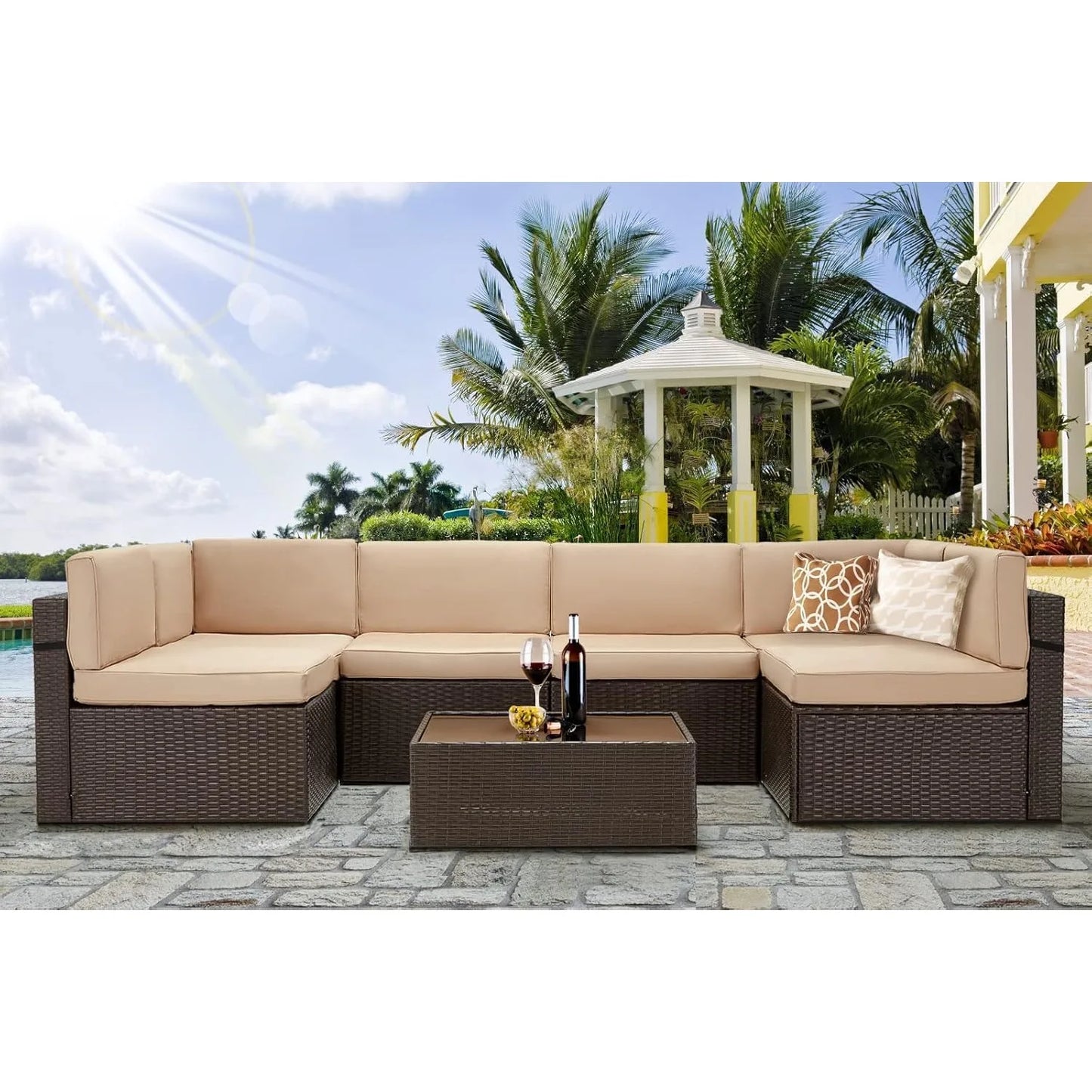 Hign-concerned 7 Piece Outdoor Patio Furniture Set Rattan