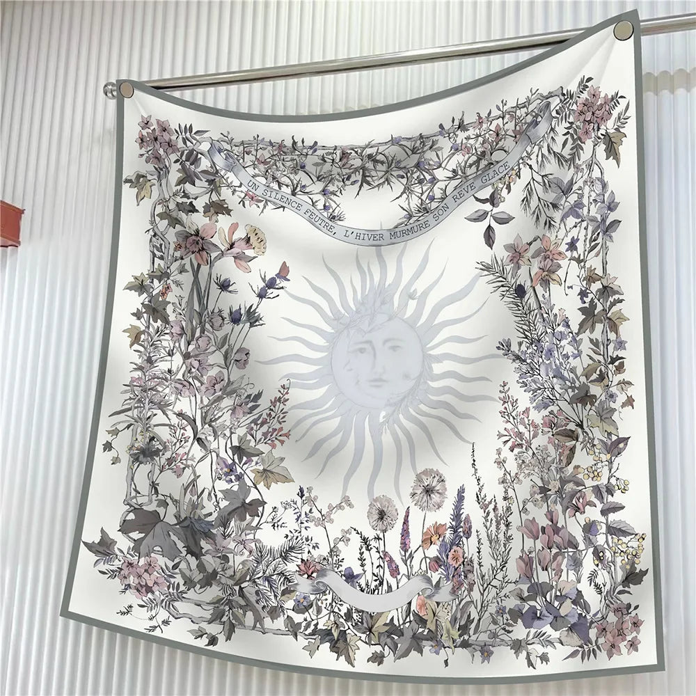 Floral Silk Twill Square Scarf Hijab Shawl For Women