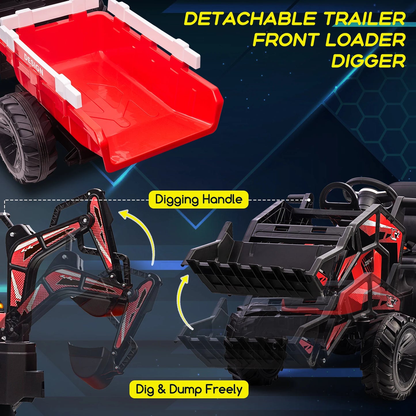 Electronic 3 In 1 Ride On Tractor Excavator And Bulldozer 24V Kids Electric Vehicle With Trailer Remote