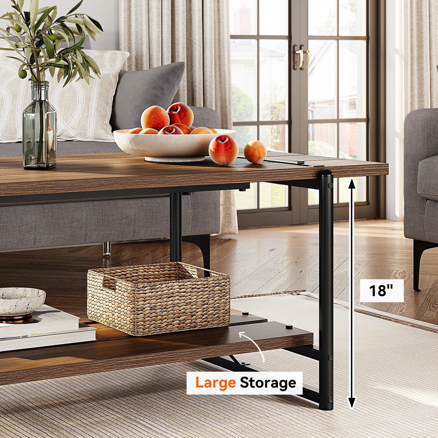 HobbyLane Two Tier Wood Coffee Table With Storage Shelf