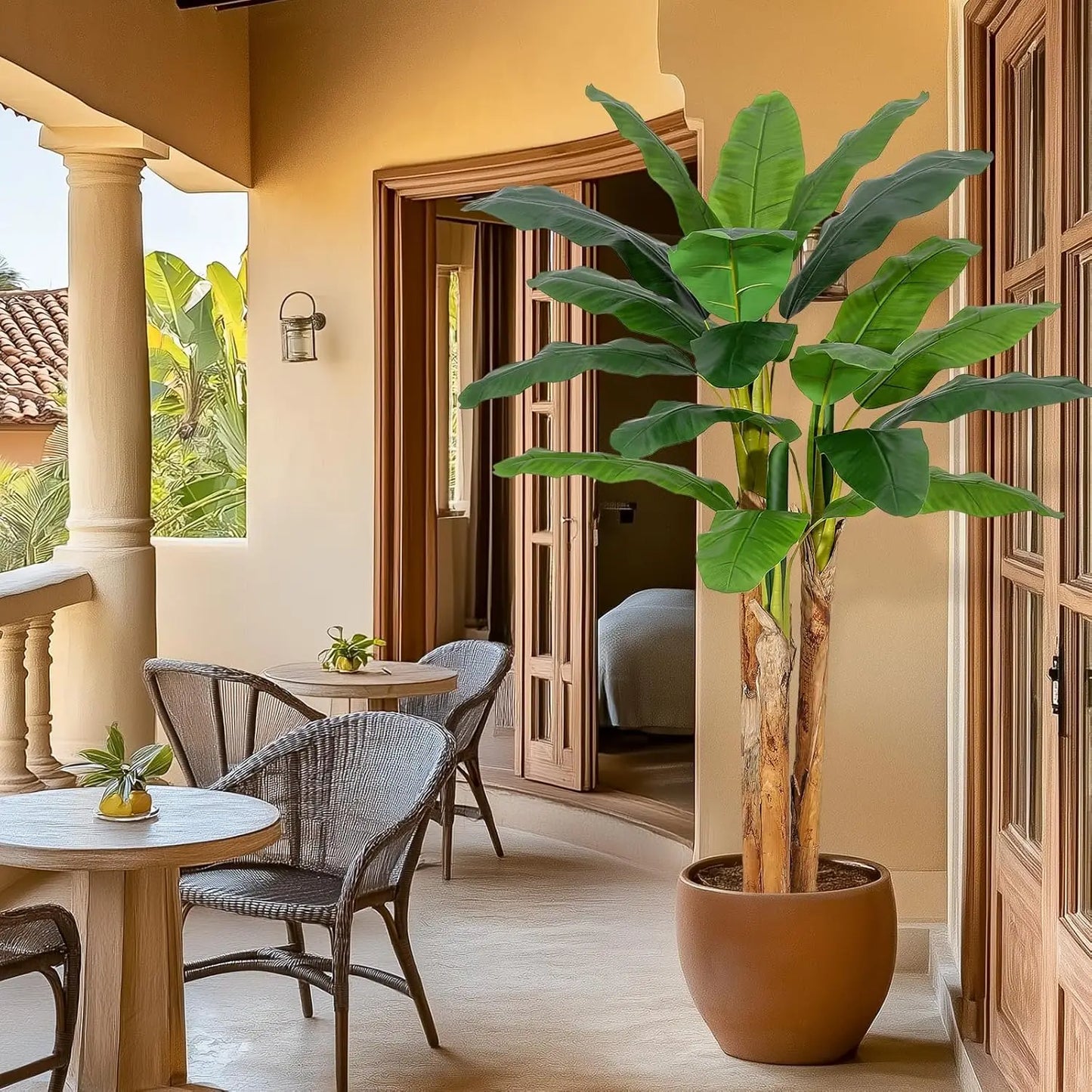 HiMISSCN Artificial Banana Tree With Planter Faux Leaves