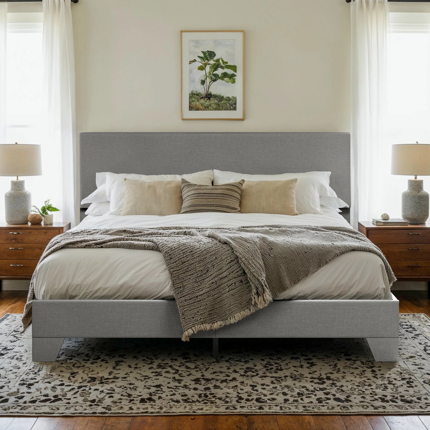 HOOMIC Upholstered Bed Frame With Adjustable Headboard