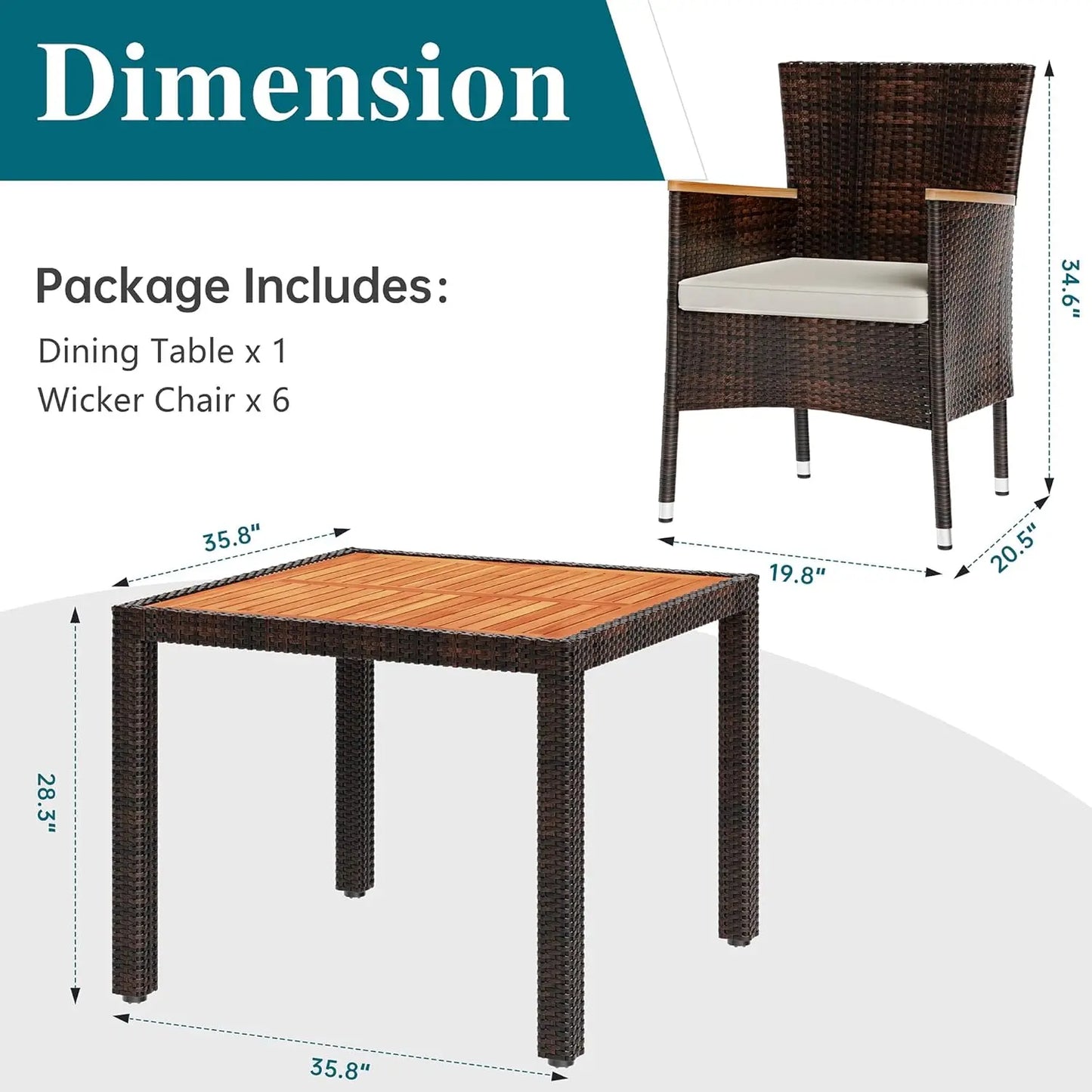 Patio Dining Set With Wicker Chairs And Wood Table