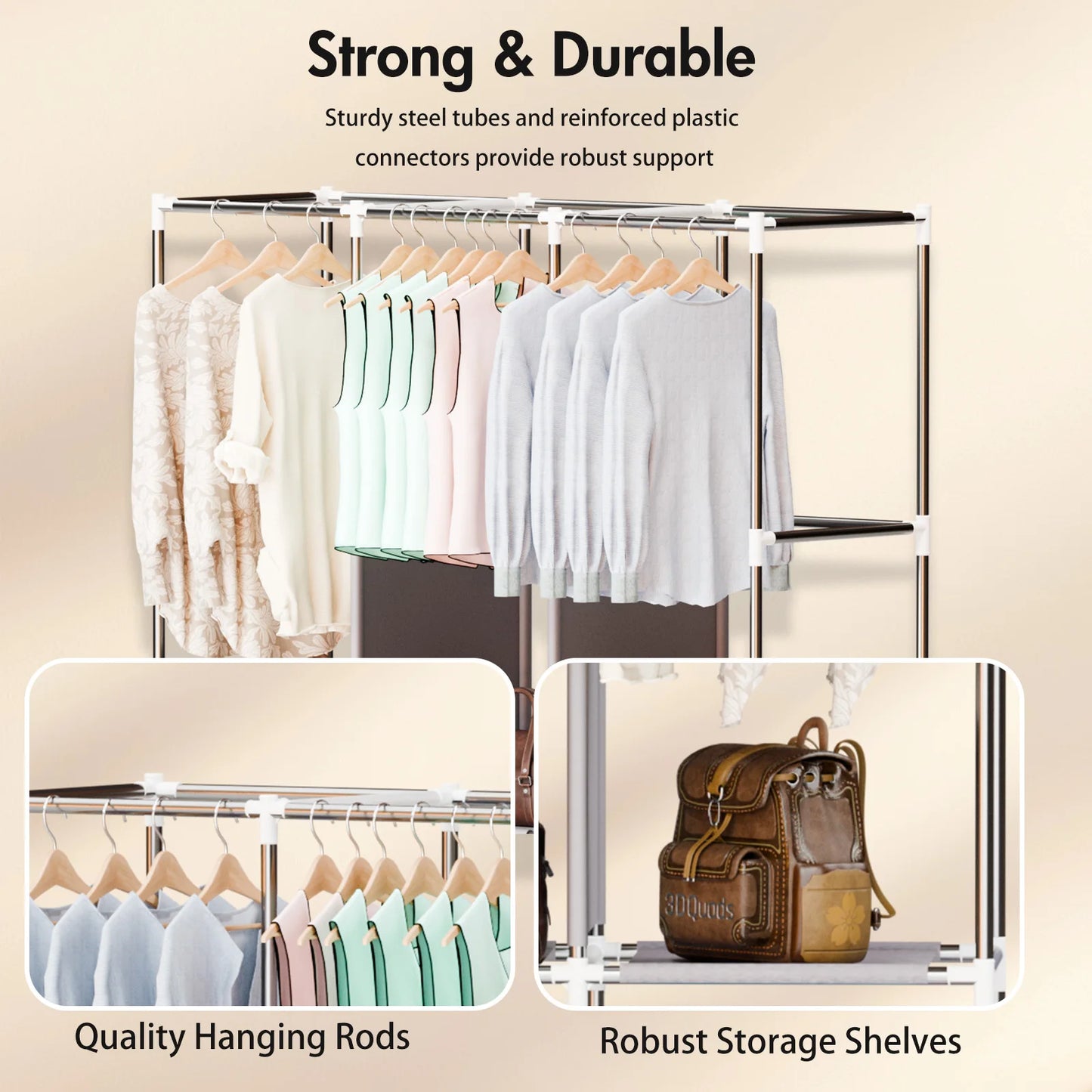 Portable Closet Wardrobe With Metal Frame And Nonwoven Fabric Cover