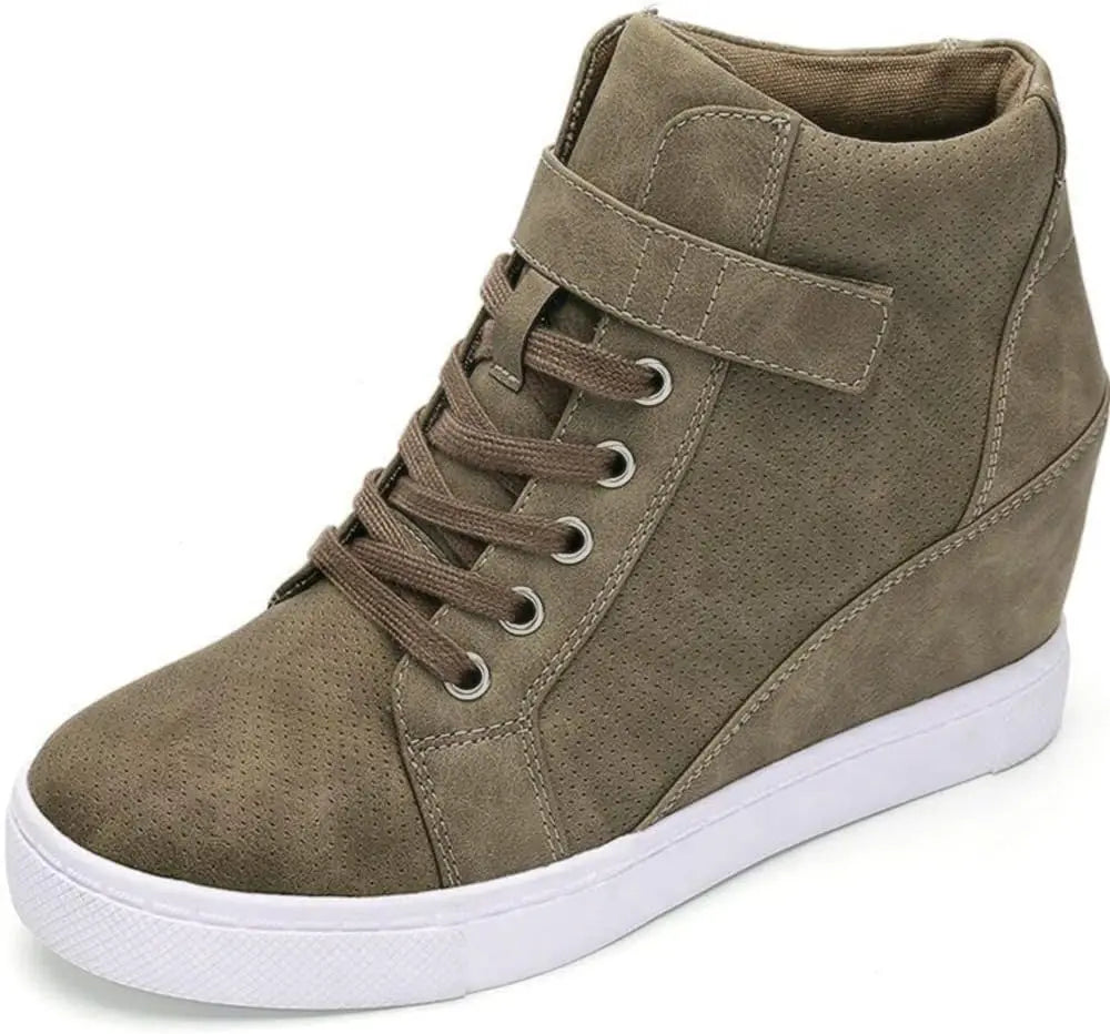 Women's Lace Up Wedge Sneakers High Top Ankle Boots