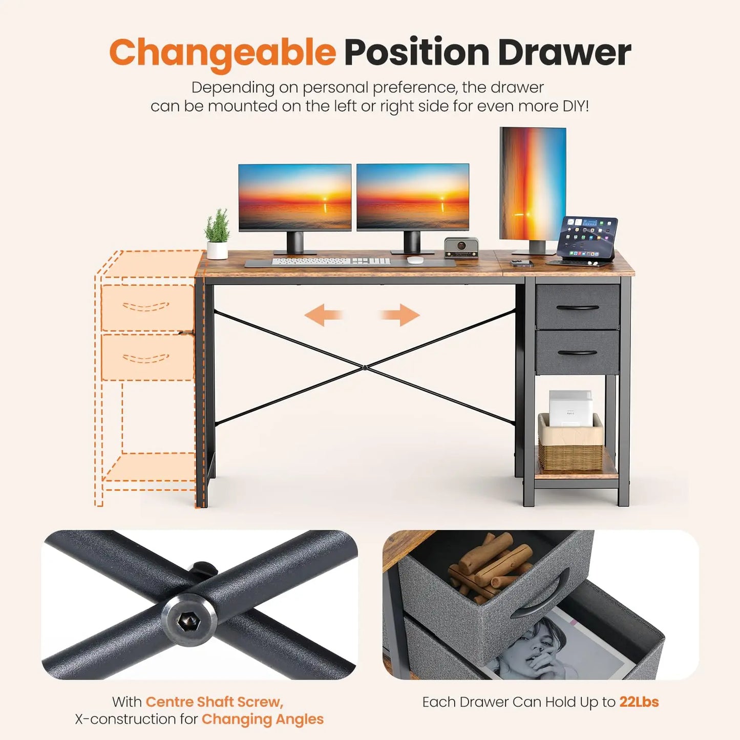JHK Computer Desk With Drawers For Study Office Gaming