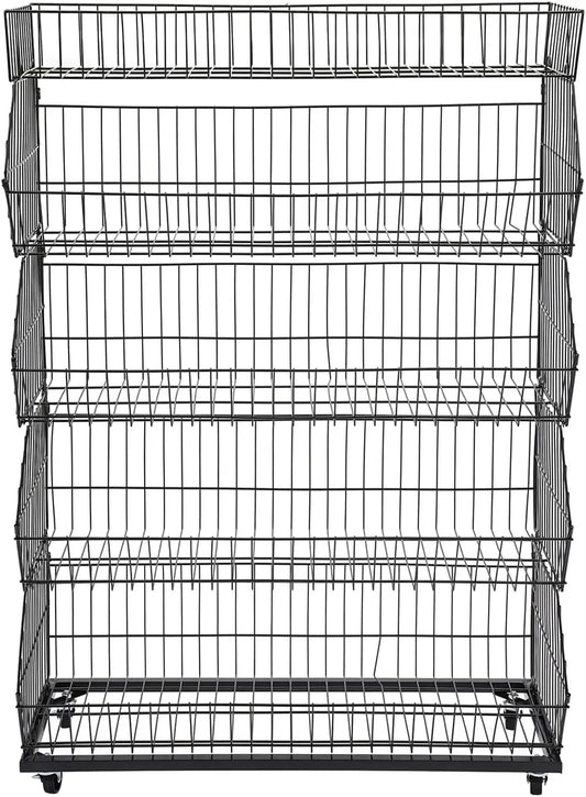 5-Tier Wire Metal Mobile Storage Shelf For Home And Market