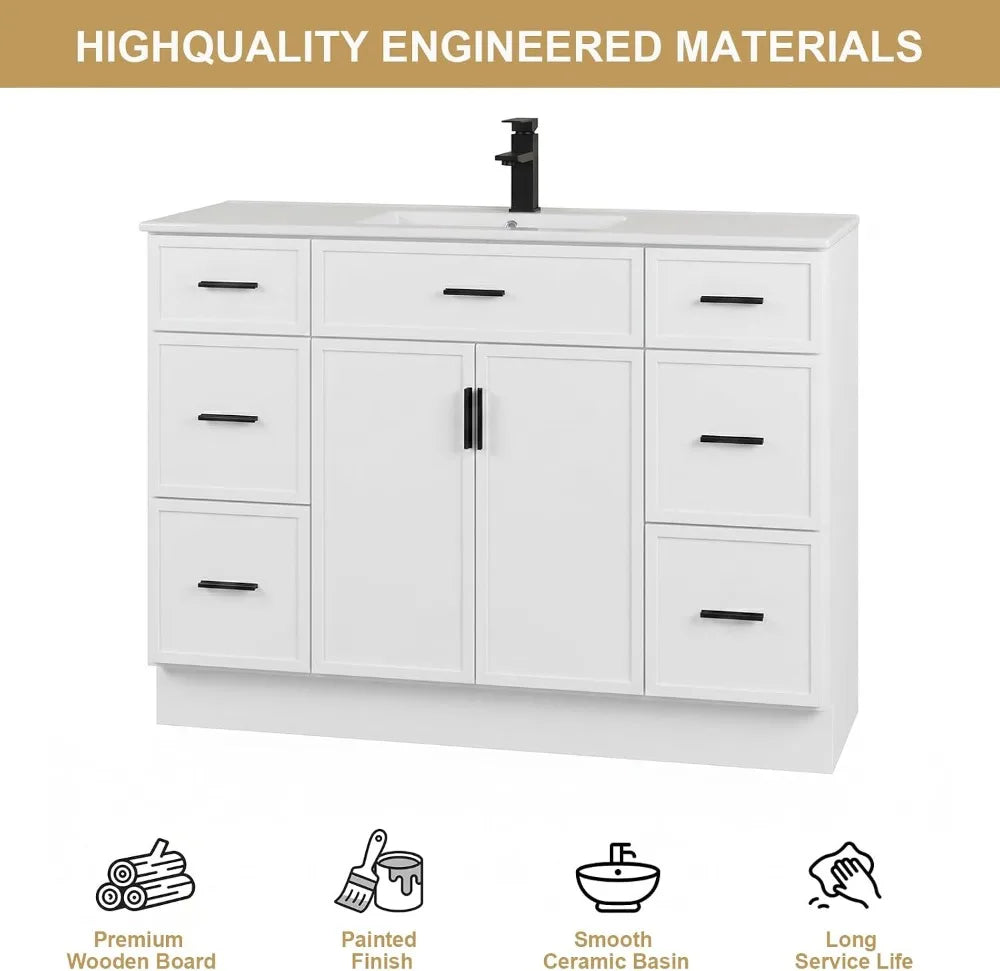 Farmhouse Bathroom Vanity With Sink 2 Doors And 6 Drawers