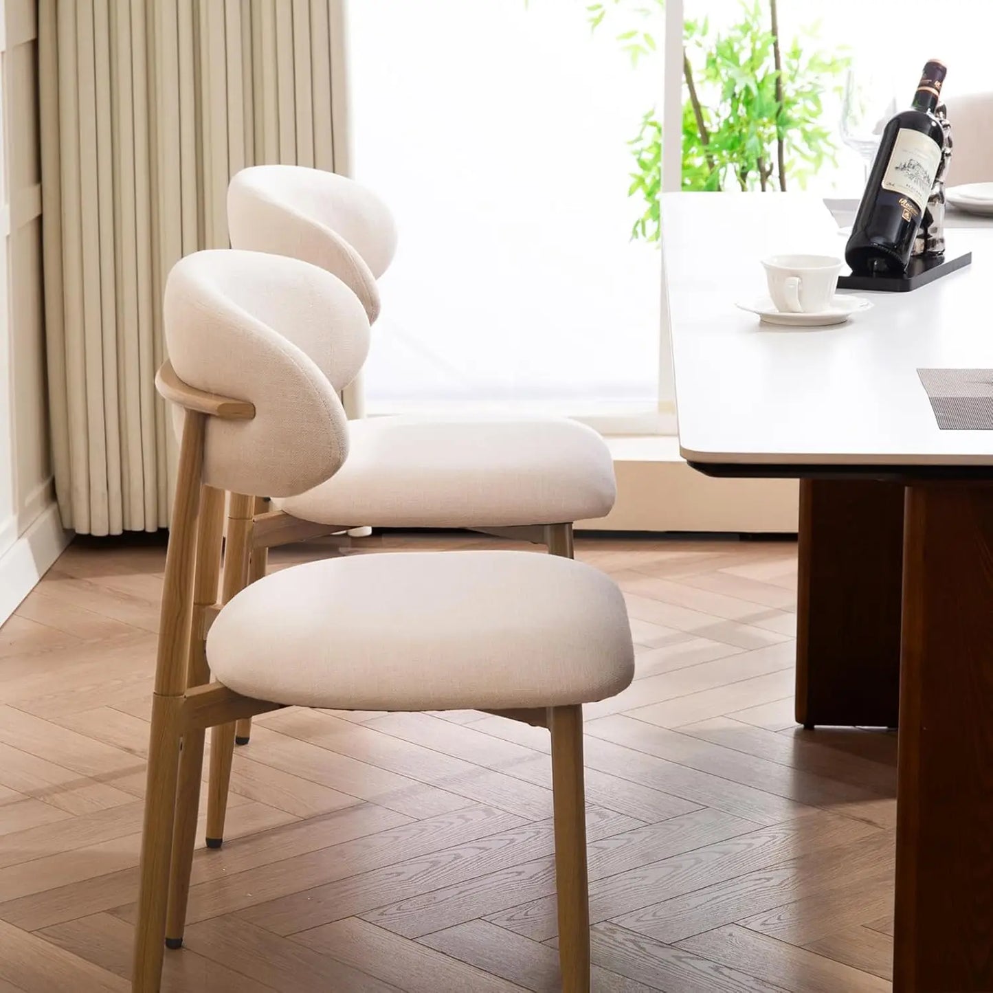 Set Of 2 Dining Chairs With Metal Frame And Upholstery
