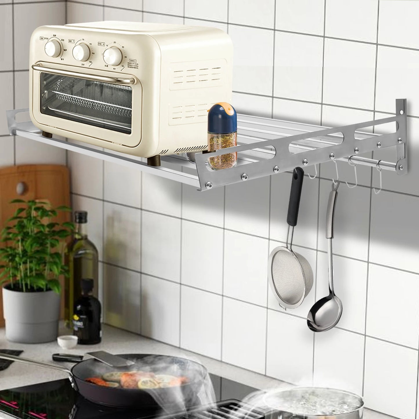 Hign-concerned Wall Mounted Microwave Rack Stainless Steel Kitchen Organizer
