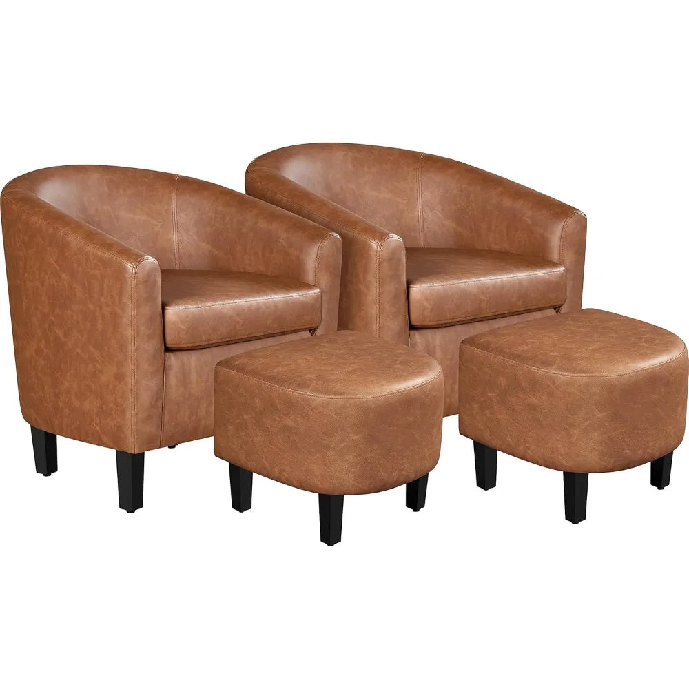 MKDK Accent Chair With Ottoman Foot Rest Faux Leather Mid Century Modern Upholstered Armchair