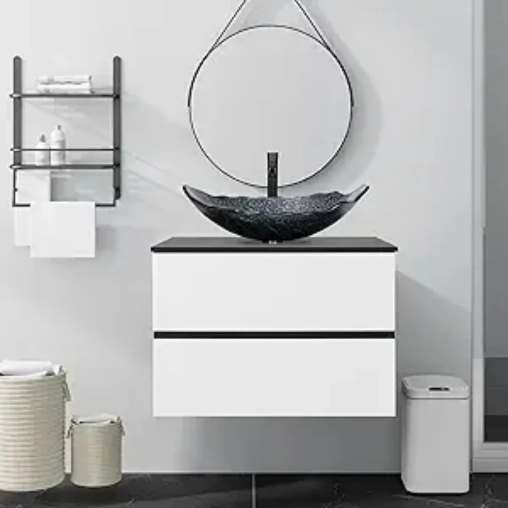 Wall Mounted Bathroom Vanity Cabinet With Two Drawers Glass Sink