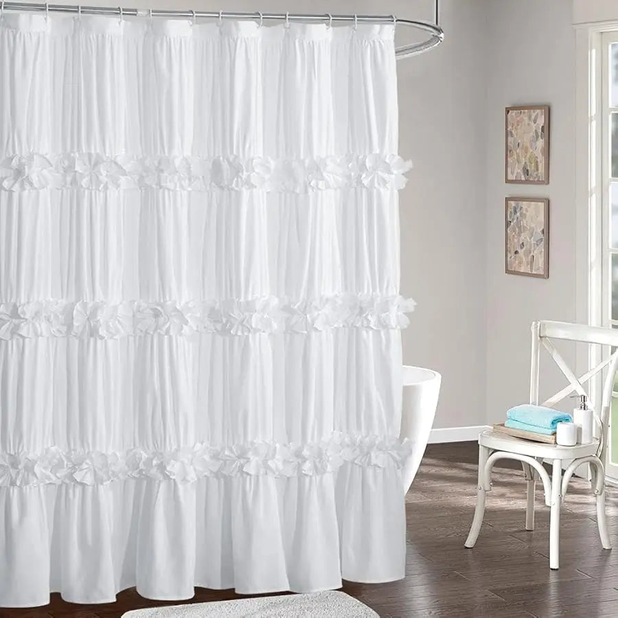 Guangdong Victorian Ruffle Shower Curtain Ruched Microfiber Bath Decor