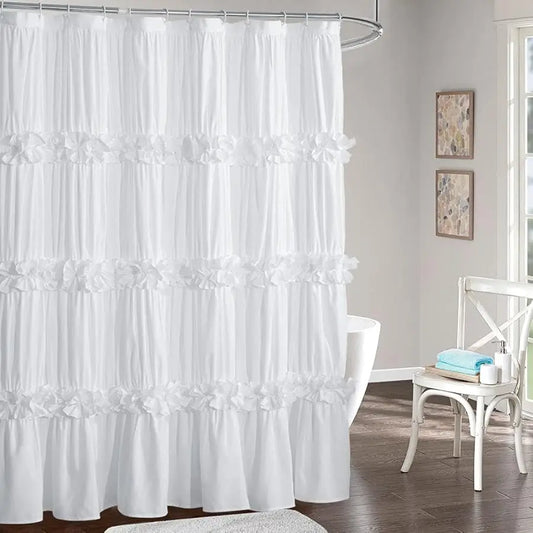 Guangdong Victorian Ruffle Shower Curtain Ruched Microfiber Bath Decor