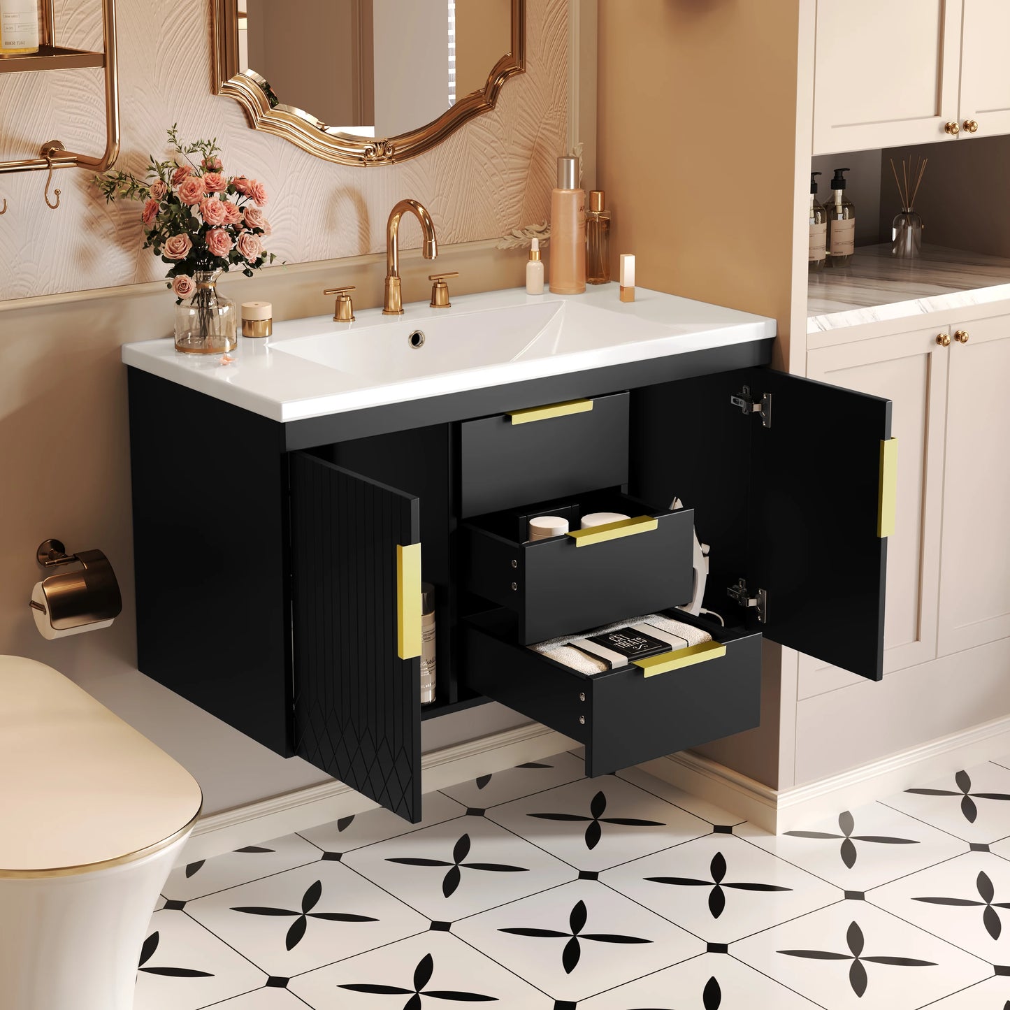 Wall Mounted Floating Bathroom Vanity Cabinet With 2 Drawers
