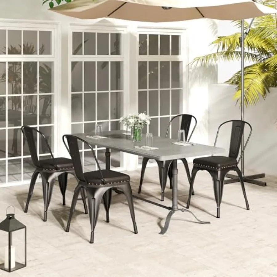 Tolix Style Metal Dining Chairs Set of 4 Stackable Cushions