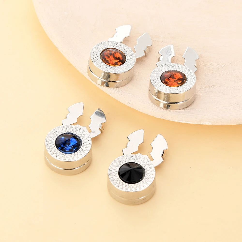 Crystal Design Round Cufflinks Silver Plated Zinc Alloy