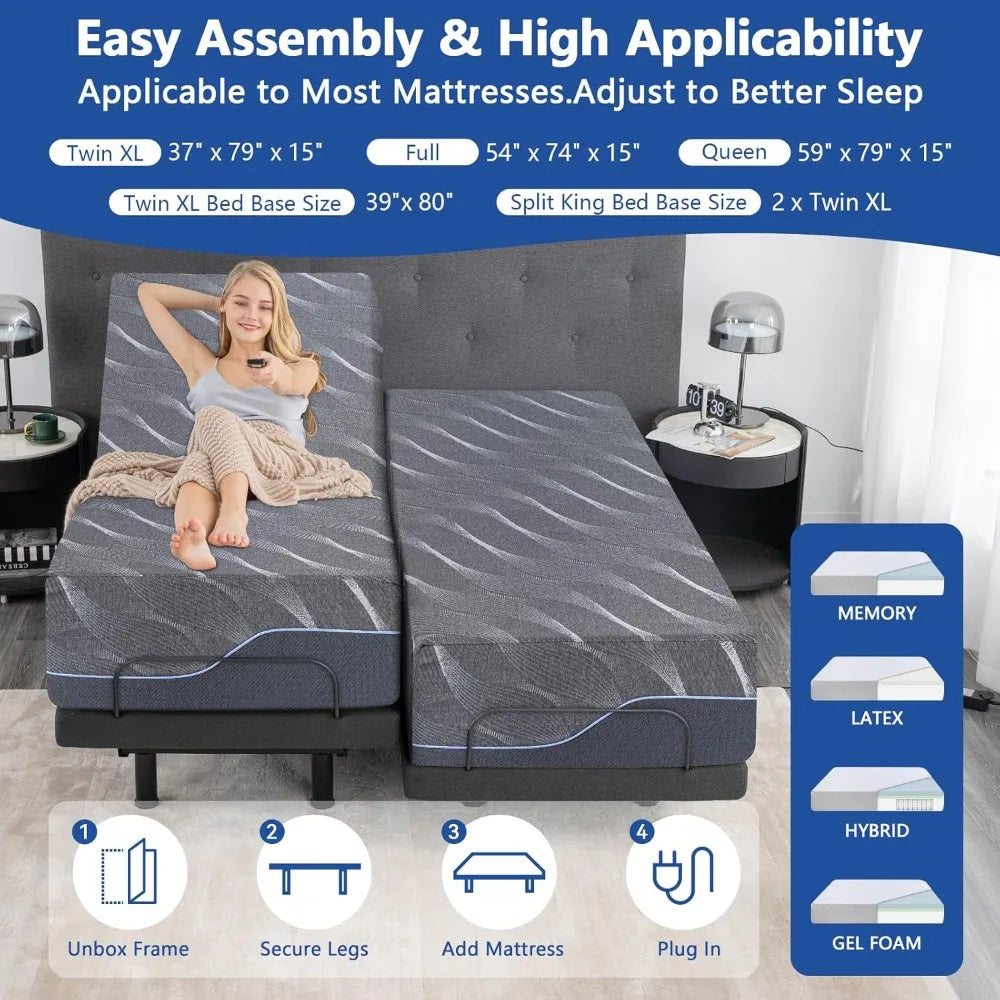ZHUOTING Adjustable Bed Bases With Gel Memory Foam Mattress