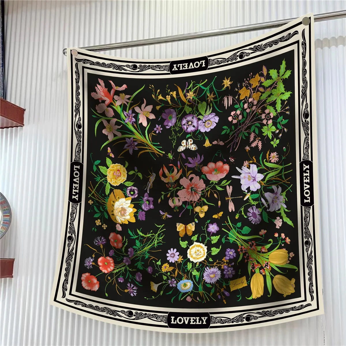 Floral Silk Twill Square Scarf Hijab Shawl For Women