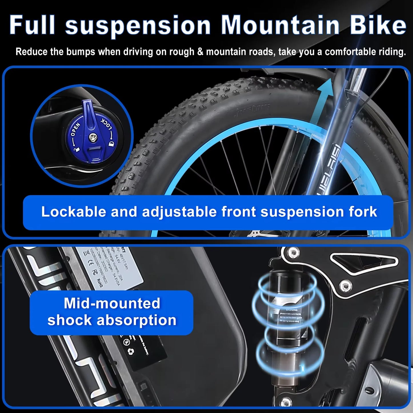Electric Fat Bike 3000W Dual Motor 52V 26Ah Battery Off Road