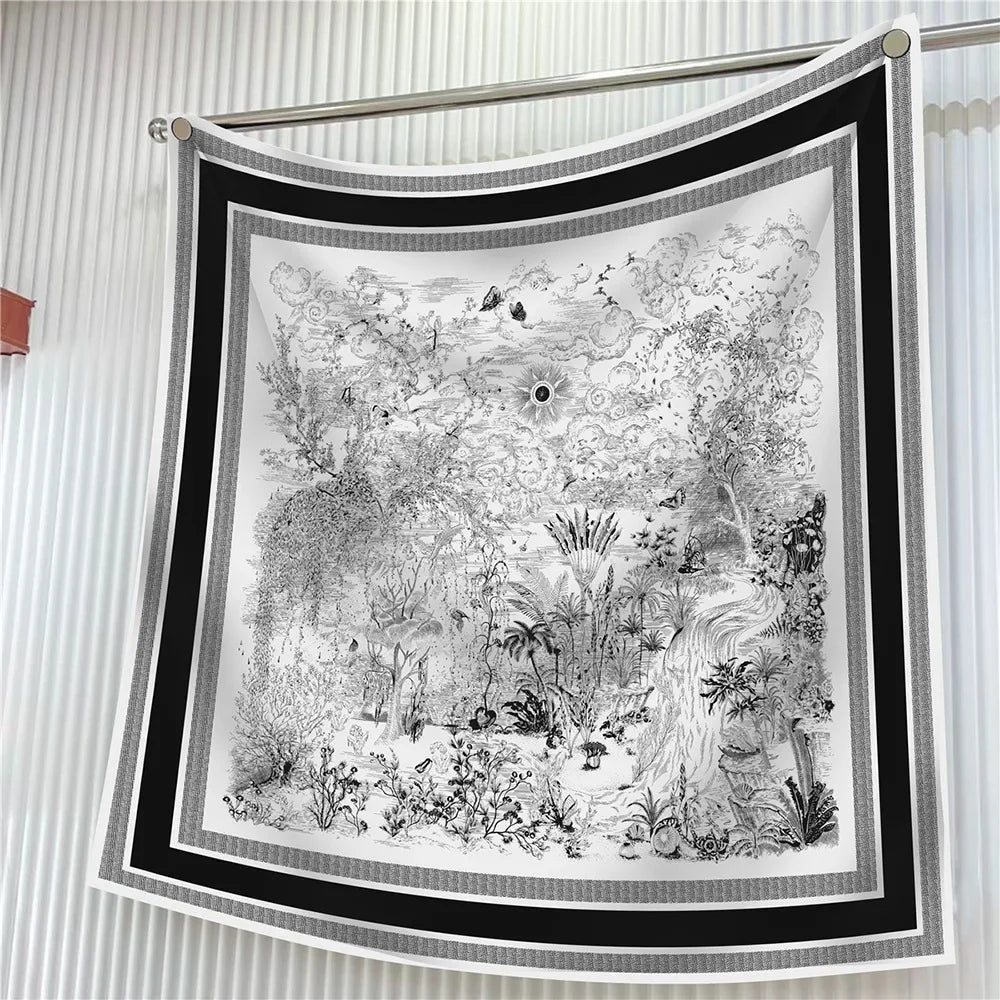 Floral Silk Twill Square Scarf Hijab Shawl For Women