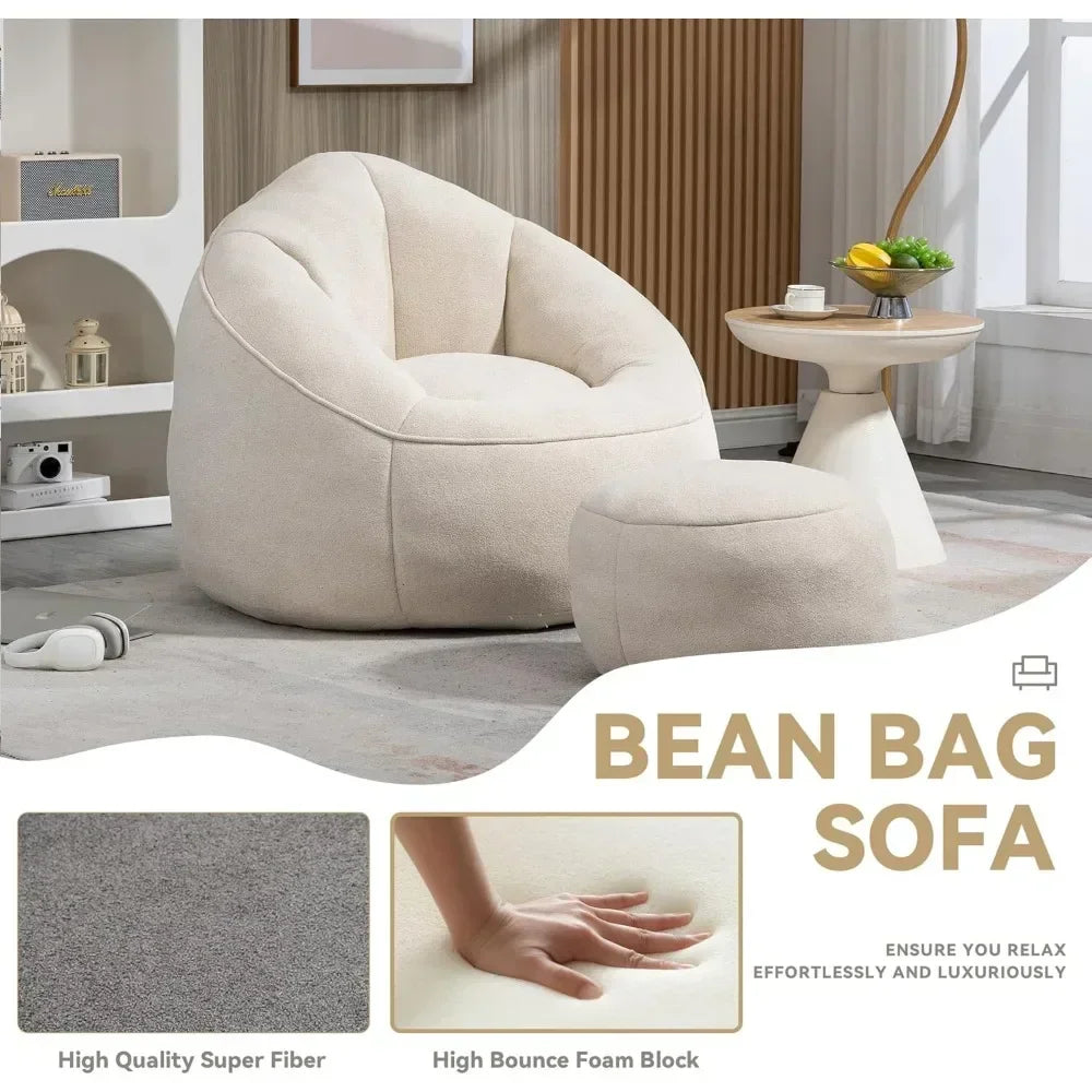 Beanbag Chair And Footstool With Foam Cushions For Living Room