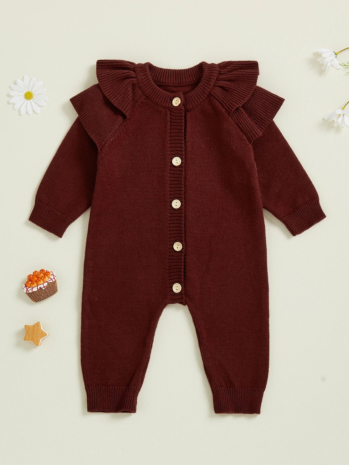 Toddler Winter Romper With Ruffle Detail And Cozy Knit