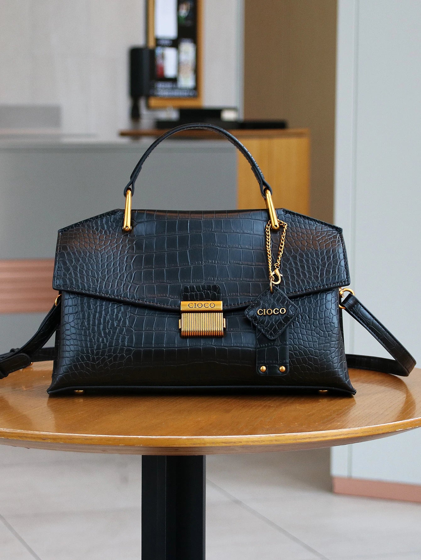 NONECN Leather Handbag Snake Skin Pattern Luxury Tote