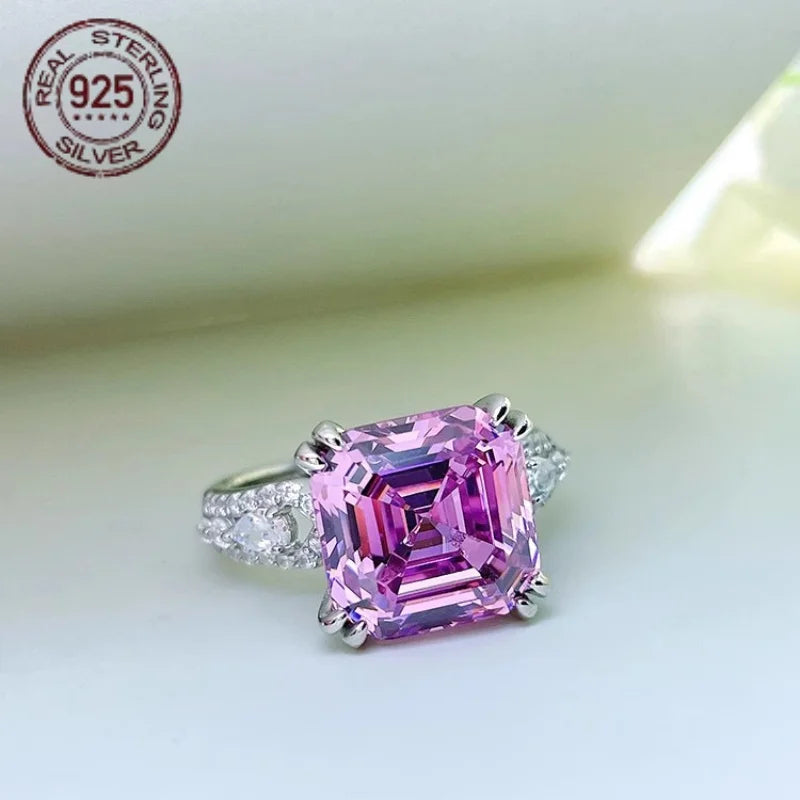 WPOOCC Asscher Cut Pink Topaz Citrine CZ Ring Sterling Silver