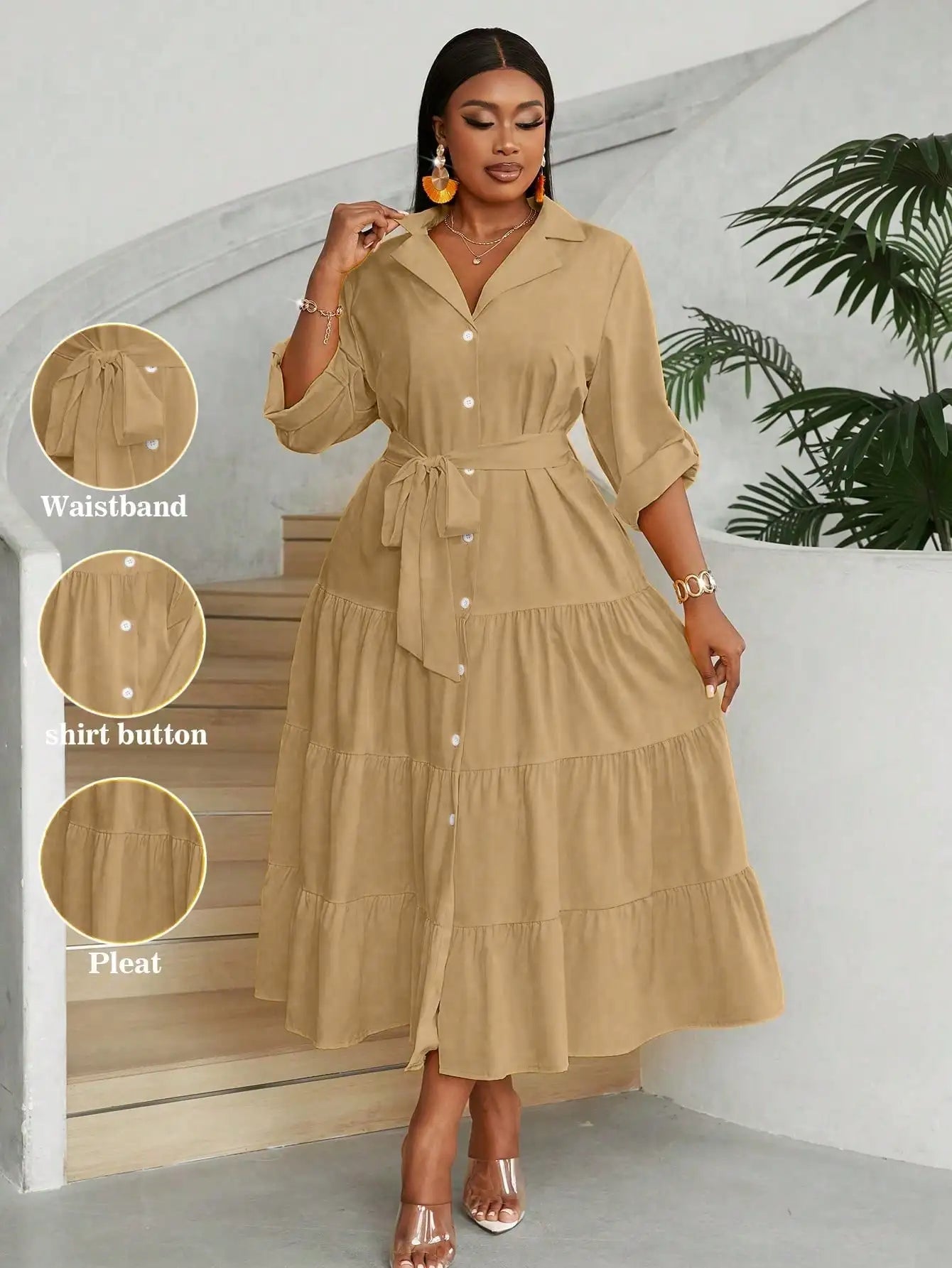 Casual Front Button Shirt Dress Maxi For Women Everyday Wear