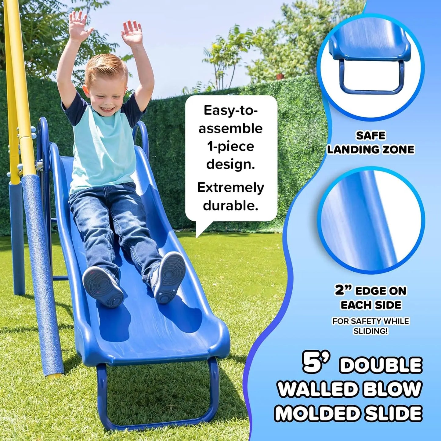 Outdoor Kids Swing Set With LED Swings And Slide Playset