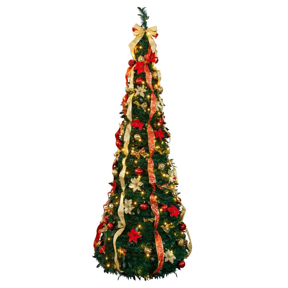 Artificial Christmas Tree With Warm Lights And Ornaments