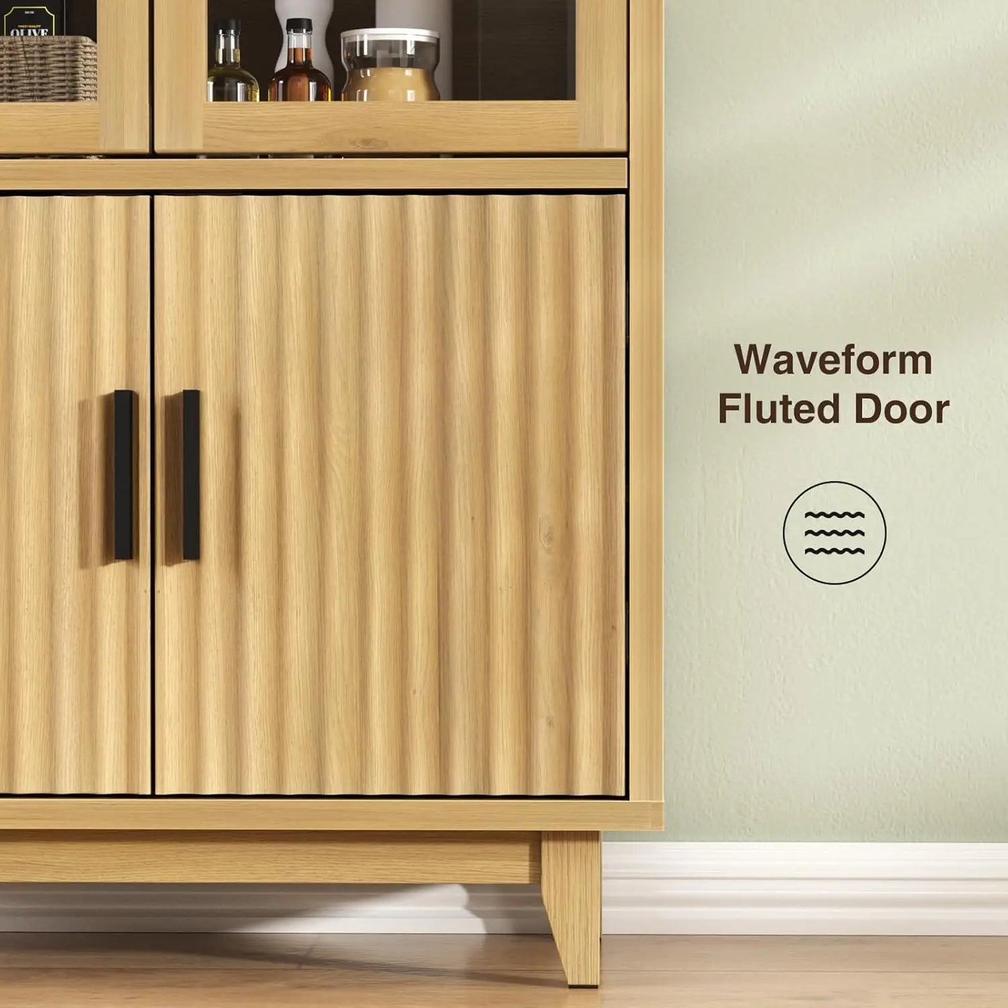 XMSJ Arched Fluted Door Cabinet With Tempered Glass