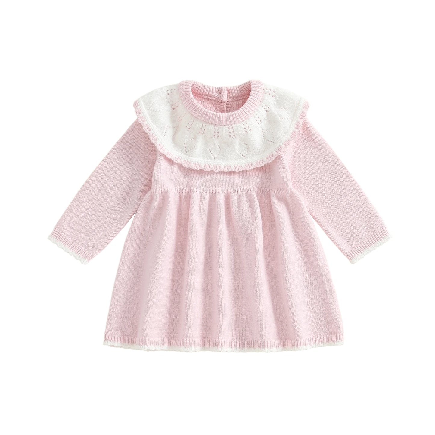 Infant Girl Knit Sweater Dress With Ruffle Detailing Crew Neck