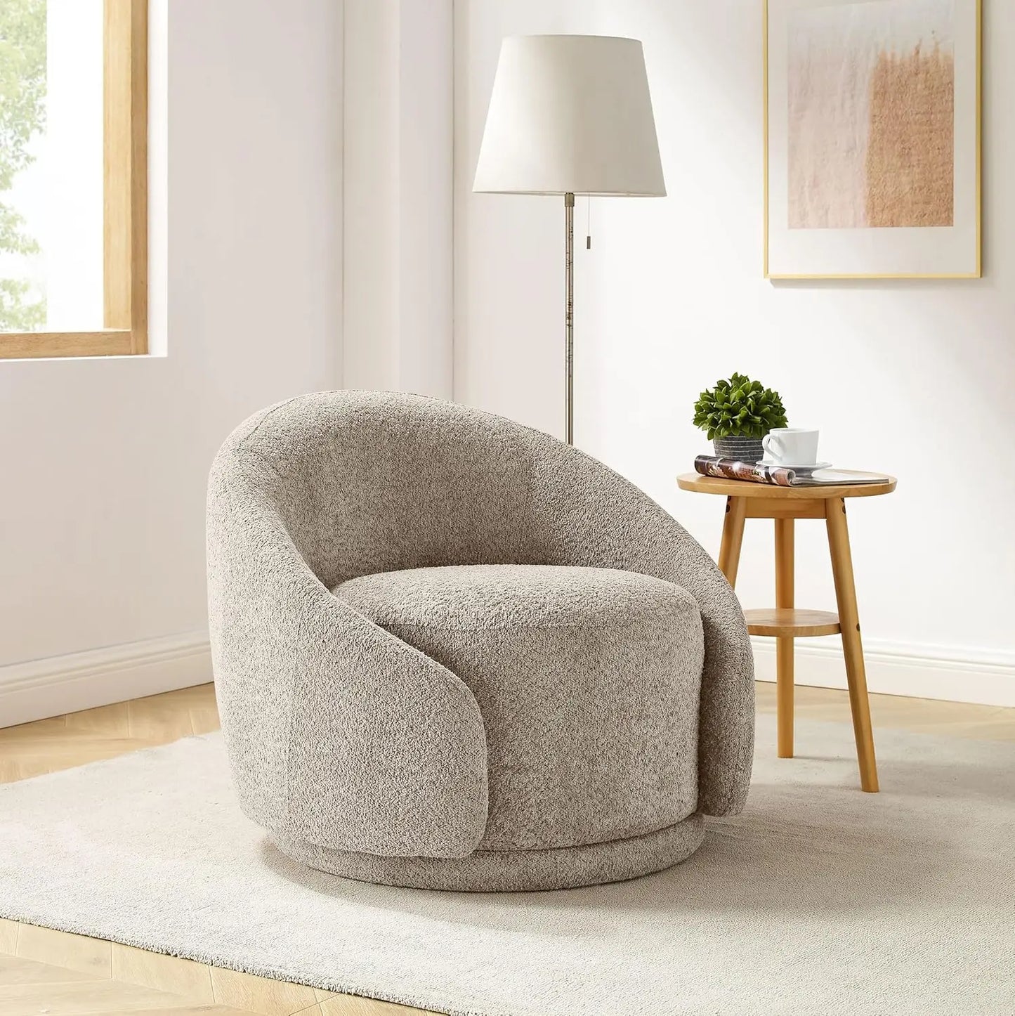HUANZHUANG Sherpa Round Swivel Barrel Chair With Armrest