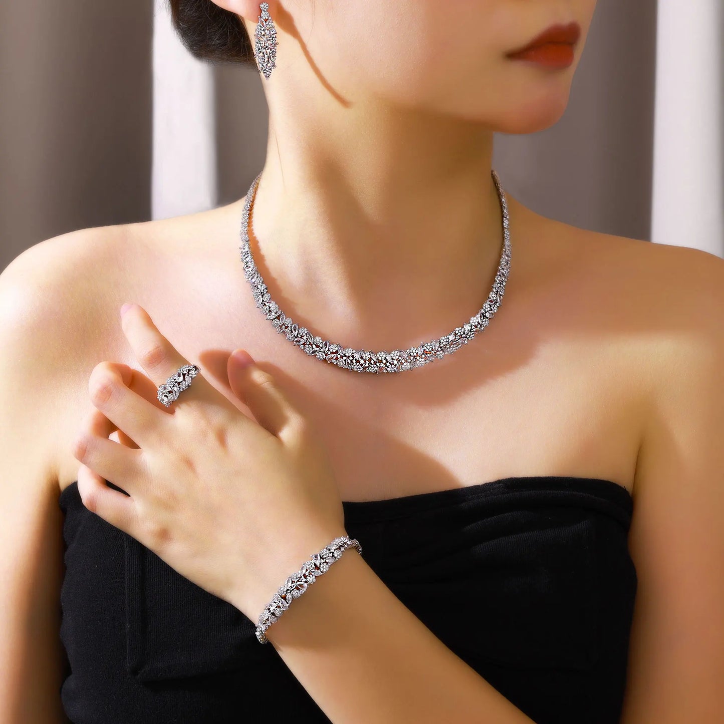 4-Piece Bridal Jewelry Set For Women With Cubic Zirconia