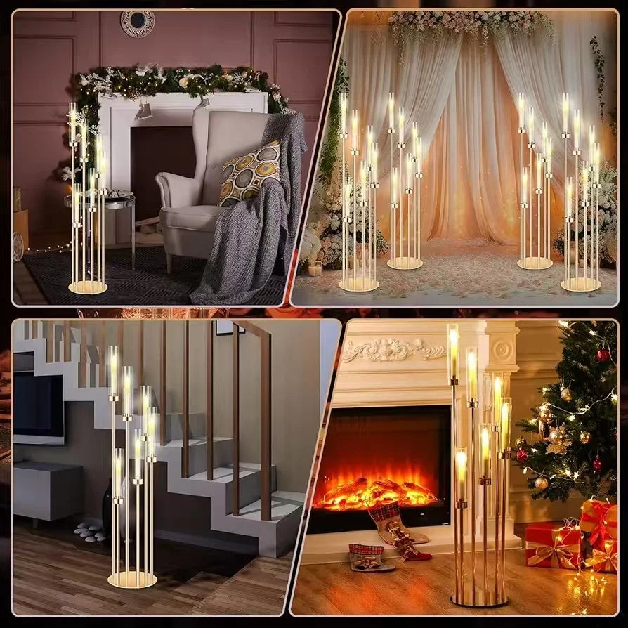 Candle 4-Piece Metal Floor Candlestick Holder With LED Candles