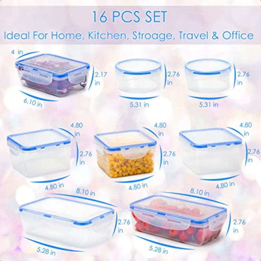 Air Tight 16 Piece Plastic Food Storage Containers Set