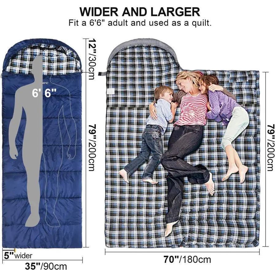 Cotton Flannel Sleeping Bag For Adults With Detachable Hood