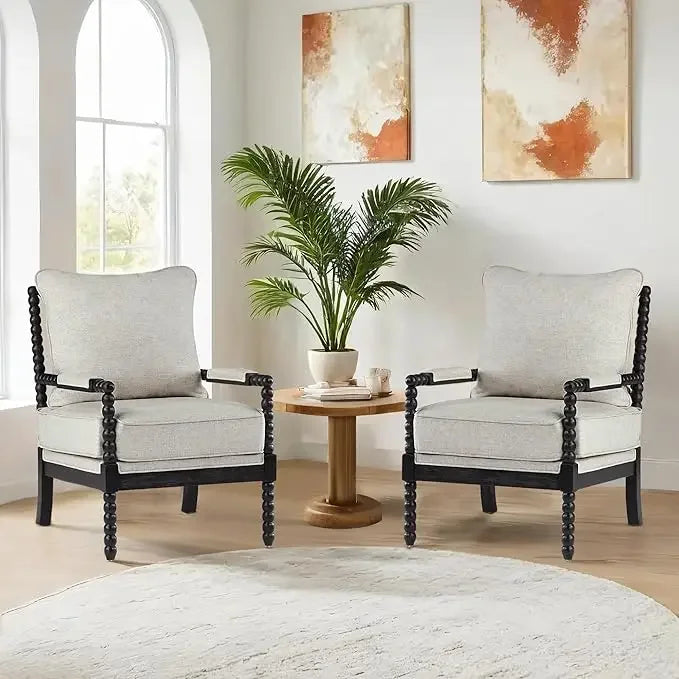 ANGDUO Linen Spindle Arm Chair With Wood Frame Dining Chair