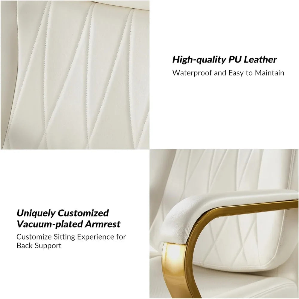 HUANZHUANG Executive Office Chair With Adjustable Lumbar Support Leather Ergonomic Chair Padded Armrests Tilt