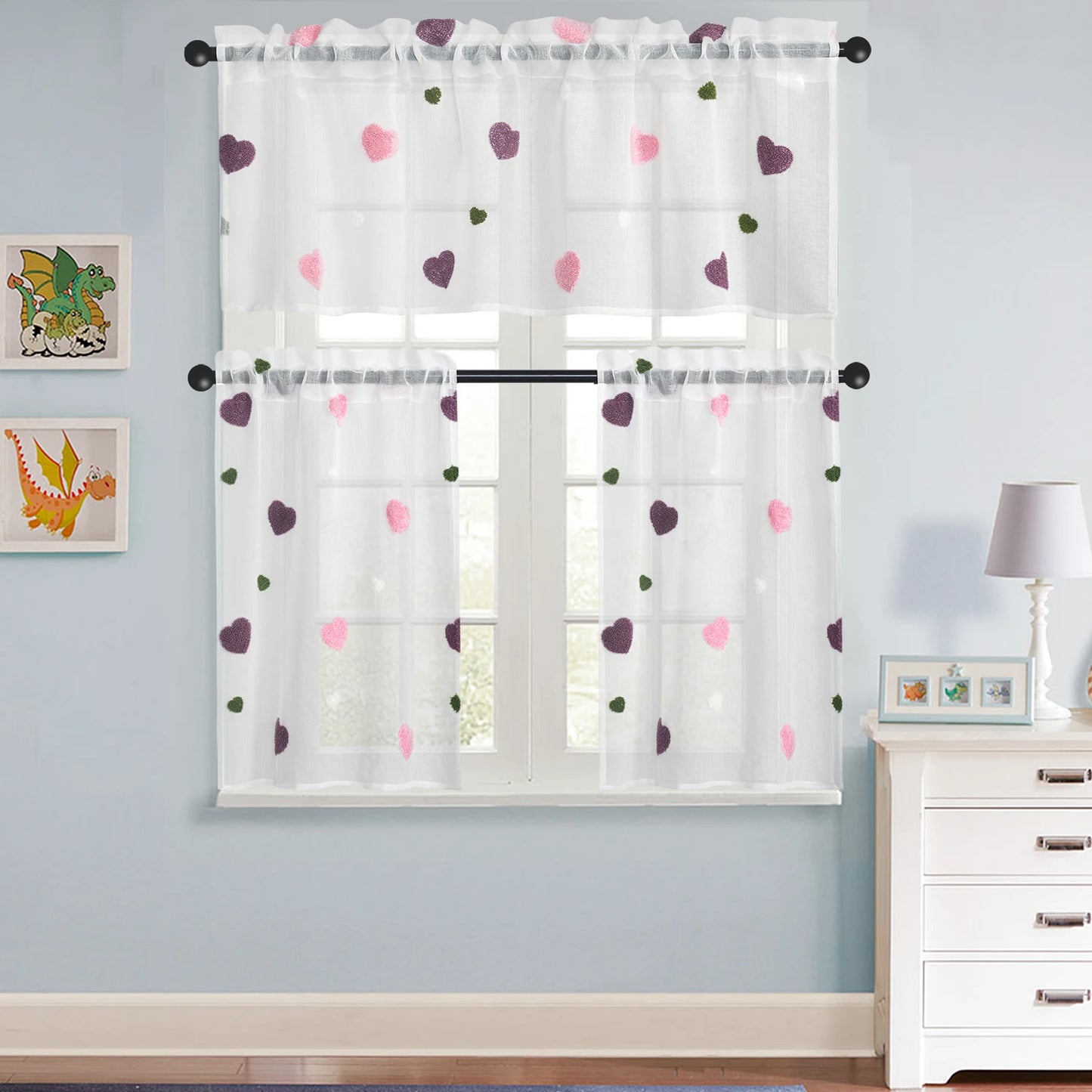 Jiangsu Craft of Weaving Heart Pattern Rod Pocket Curtains Set